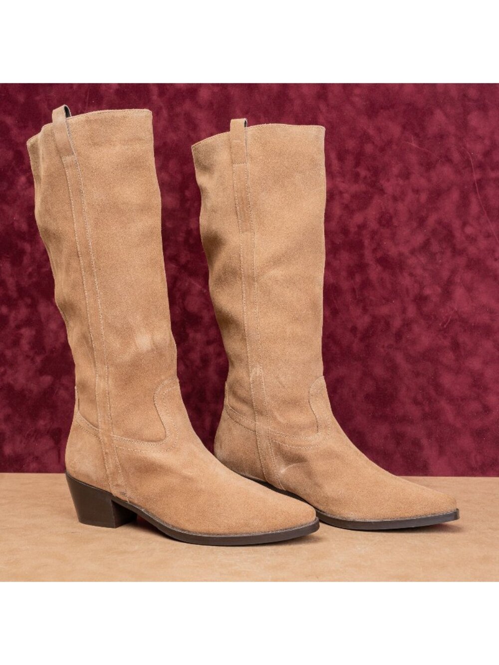 Vintage Foundry Women Beige Suede Boho Western Cowboy Wide Calf fashion Boots 10
